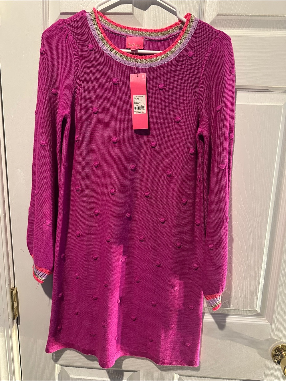 Lilly Pulitzer Fuchsia Pom-Pom Knit Dress with Multicolor Trim